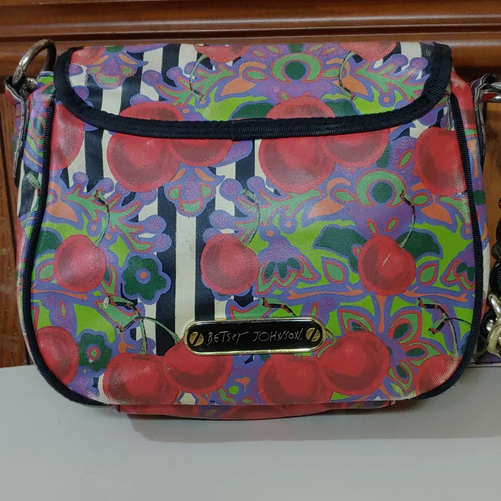 Betsey Johnson Cherries and Stripes  Crossbody Saddle Bag - Picture 6 of 17